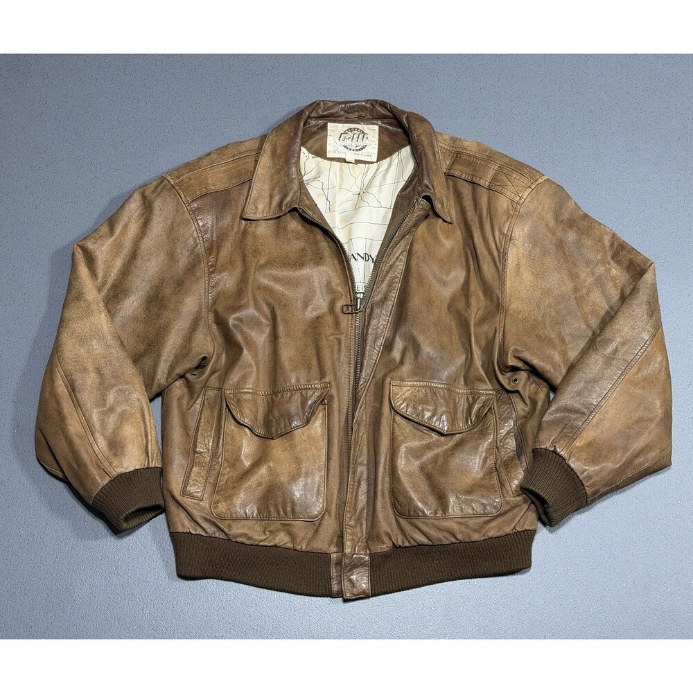 Vtg 90s G-III Global Identity Leather Bomber Jacket Men L Map Lining Aviator